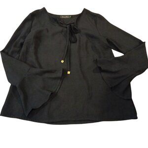 Amaryllis Black Bell Sleeve Blouse with Ties Size S